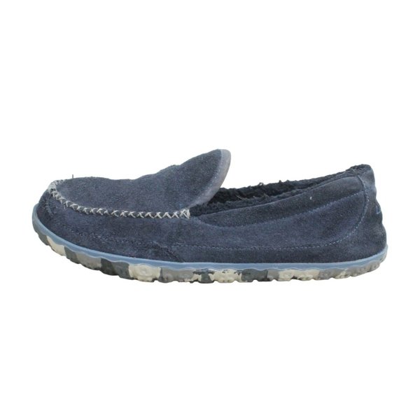 LL Bean Blue Suede Fleece Lined Slide On Mountain Moccasin Slippers 11 M - Picture 1 of 9